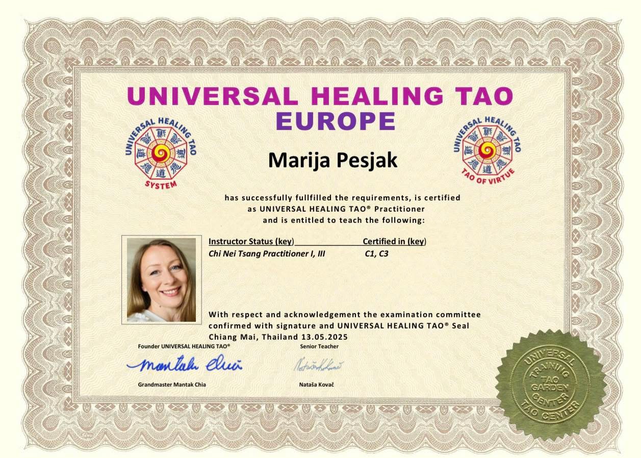 Certifikat Universal Healing Tao - Marija Pesjak